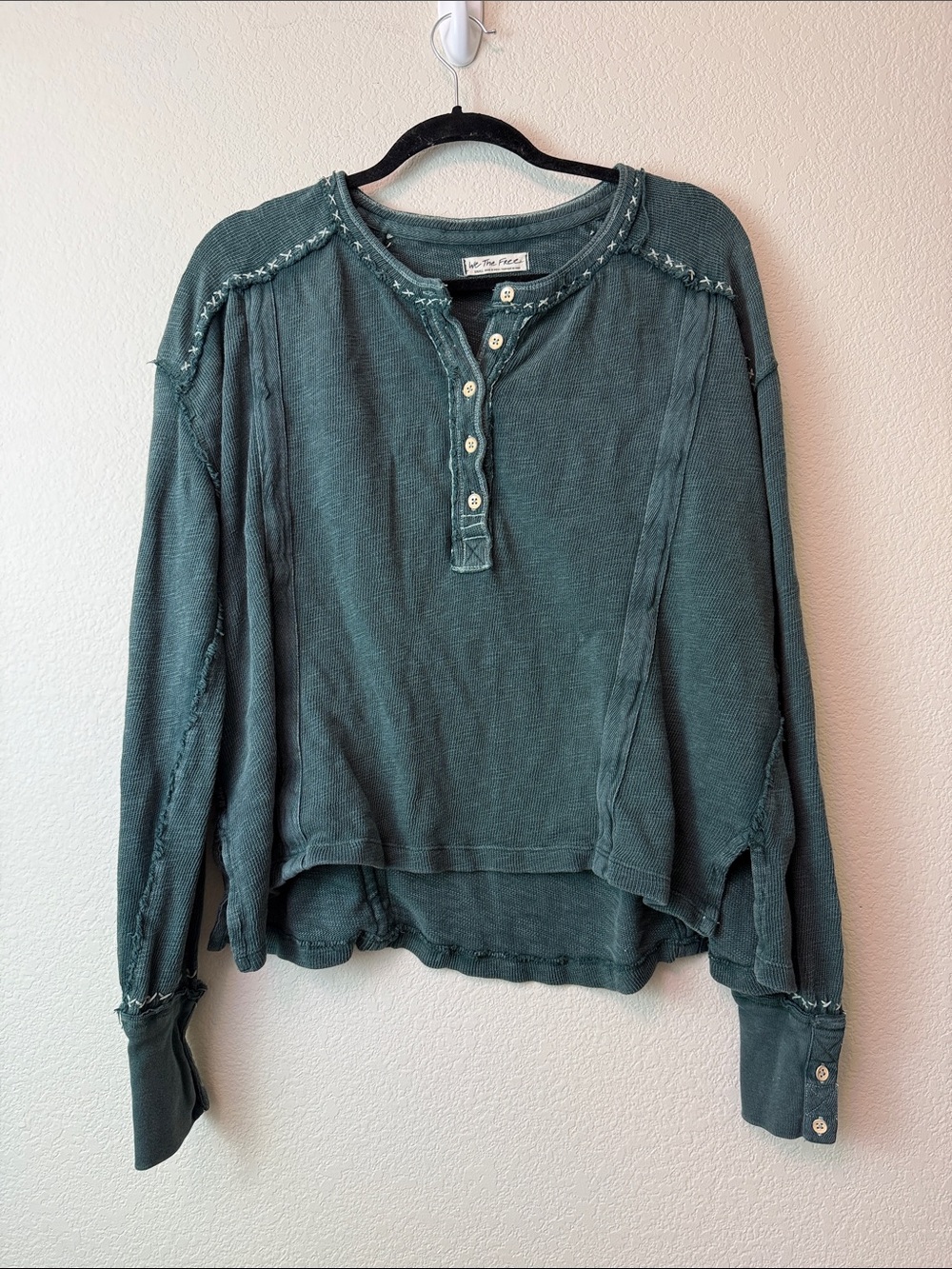 We The Free Teal Green Washed Taylor Henley Pullover Size Small